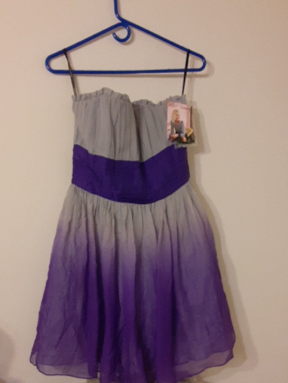 NWT Betsey Johnson Gray to Purple Ombre Strapless Mini Dress  Purple Waist Sz 12